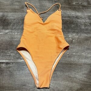 LA Hearts by PacSun Orange Ribbed One Piece Bathing Suit Size XS